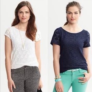 Banana Republic Short Sleeve White Lace Top